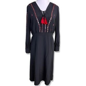 ALTUZARRA Black Midi Bohemian Sequin and Tassel Dress